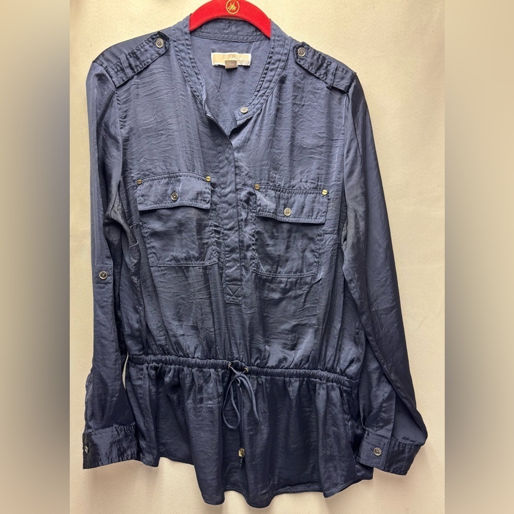Michael Kors Women’s Crinkled Fabric Drawstring Waist Blouse Size Large